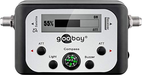 Goobay Digitaler Satelliten Finder LCD-Anzeige mit Kompass und Ton inkl. F-Anschlusskabel, 67140-GB, Schwarz von goobay