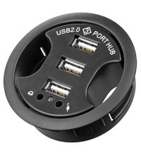 Goobay USB 2.0 Hi-Speed In Desk HUB/Verteiler 3 Port + Audio; USB - HUB Einbau USB 2.0 60mm+Audio von goobay