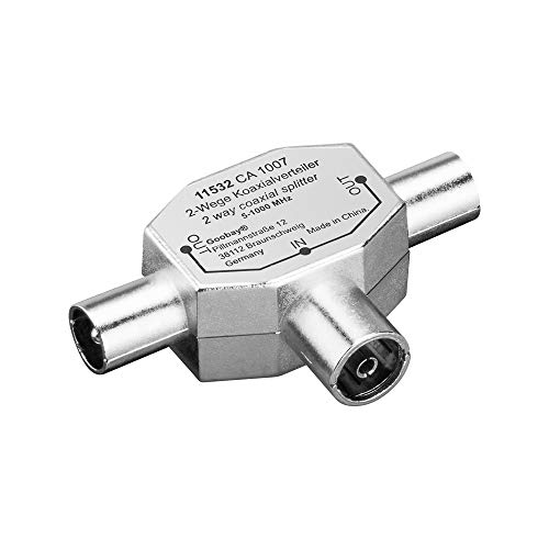Koaxial T-Adapter (2x Koaxial-Stecker auf 1x Koaxial-Buchse) im Metallgehäuse von goobay