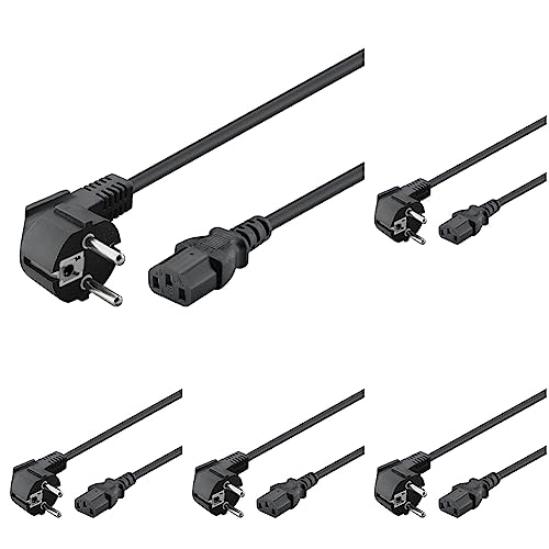 Wentronic Netzkabel abgewinkelter (Schuko auf IEC 320 C13) 2,5m schwarz (Packung mit 5) von goobay