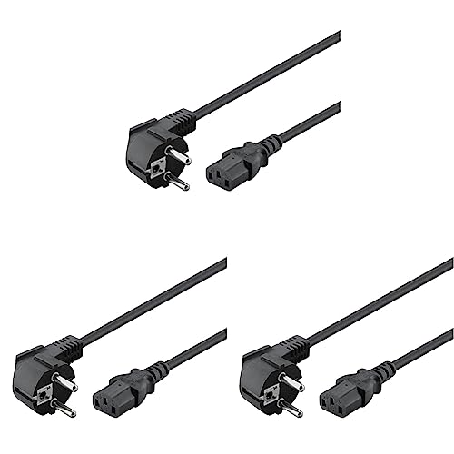 Wentronic Netzkabel abgewinkelter (Schuko auf IEC 320 C13) 3m schwarz (Packung mit 3) von goobay