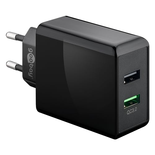 goobay 44956 2x USB Quick Charge (QC 3.0) Ladegerät 28W / Schnellladegerät lädt bis zu 4x schneller / Adapter für Iphone Ladekabel, Samsung Ladekabel und ander Smartphone / schwarz von goobay