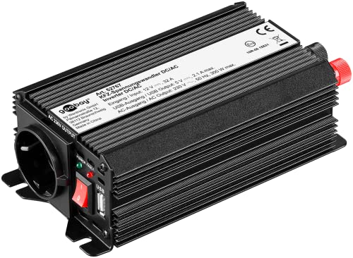 goobay 52767 Wechselrichter 12v DC auf 230v AC 300w / KFZ Spannungswandler mit 1x AC Steckdose und 1x 5V USB Ausgang (2100mA) / Power Inverter Batterieclips und Zigarettenanzünder-Adapter, Schwarz von goobay