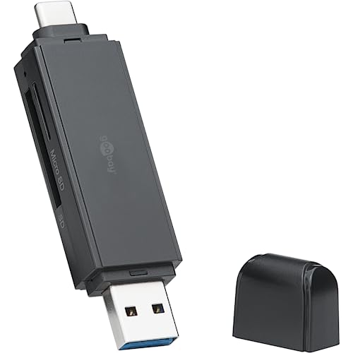 goobay 58261 USB C 2 in 1 Kartenlesegerät/USB 3.0 Cardreader/SD Karte Lesegerät PC, Laptop, TV/für Micro SD und SD Speicherkarten/SuperSpeed von bis zu 5,0 GBit/s/Plug & Play/schwarz von goobay