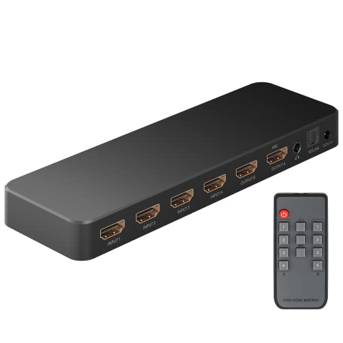 goobay 58479 HDMI Matrix Schalter 4 auf 2 / Matrix Switch Splitter 4k @ 60Hz / Mit Fernbedienung für Blu ray Player, Xbox, PS5 und TV / 4 IN 2 Out Umschalter, ‎Schwarz von goobay