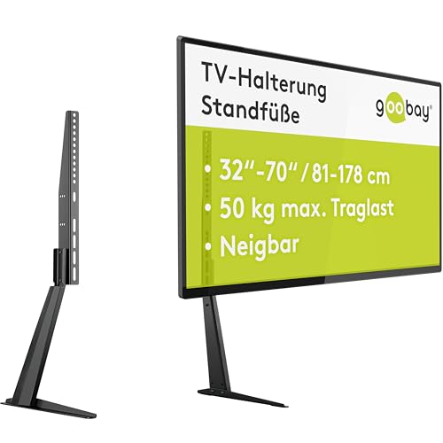 goobay 58525 TV Standfuss für Fernseher und Monitore zwischen 32“ 70 Zoll (81-180cm) / Neigbar Höhenverstellbar/Fernsehständer Flat & Curved bis 50 kg, Schwarz, 32"-70" von goobay