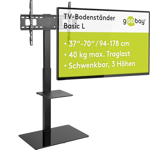 goobay 58526 TV Standfuss für Fernseher und Monitore zwischen 37“ und 70 Zoll (94-180cm) / Schwenkbar und Höhenverstellbar/Fernsehständer für Flat TV & Curved TV bis 40 kg Schwarz von goobay