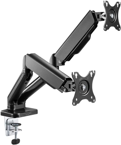 goobay Dual Monitorhalterung – mit Gasdruckfeder, für 17" bis 32" Bildschirme, Neig & Drehbar, Tischklemmmontage, 9kg Tragkraft, mit Kabelmanagement, VESA Kompatibel 75x75 & 100x100, 58531 Doppelarm von goobay