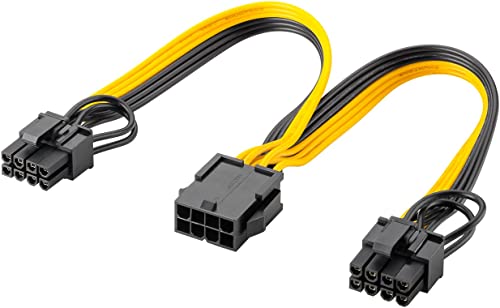 goobay 60000 Netzteil Kabel 8 Pin Buchse auf Dual 6+2 Stecker für PCIe, Stromkabel zum Anschluss von dualen 6 Pin und 8 Pin Grafikkarten, PCI Express Grafikkarten Stromkabel, Gelb-Schwarz, 2x 23cm von goobay