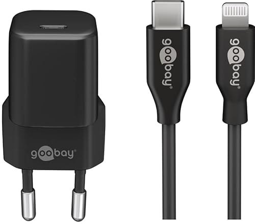 goobay 61083 / USB-C Ladegerät mit Netzteil/iPhone Schnellladekabel ideal für iPhone 14 Pro / 14 Pro Max / 13 Pro/Pro Max/sowie für andere Apple Geräte geeignet/PD - Ladeset Nano / (20W) von goobay