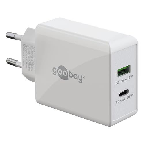 goobay 61674 Dual USB-C PD (Power Delivery) Schnellladegerät (30 W) / Quick Charge Netzteil für iPhone, Samsung, Huawai/Handy Ladegerät/Ladeadapter für die Steckdose/weiß von goobay