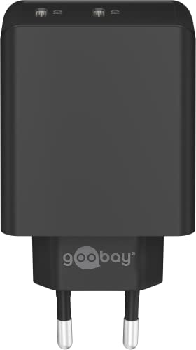 goobay 61757 Dual Port USB-C Ladegerät 36W / Schnellladegerät PD/Universal USB Netzteil/Adapter/Ladestecker/Fast Charger für Samsung S22, iPhone/Schnellladestecker/Netzstecker/Schwarz von goobay