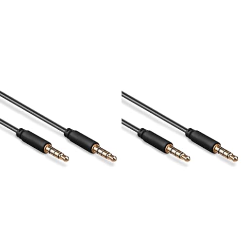 goobay 63830 AUX-Kabel, Audiokabel, Verbinduskabel, Klinkenkabel, Klinke 3,5mm Stecker (4-Pin, Stereo) > Klinke 3, 5 mm Stecker (4-Pin, Stereo), 4-polig, 2 Meter, schwarz (Packung mit 2) von goobay