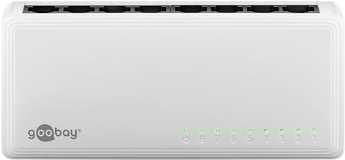 goobay 64564 Gigabit Ethernet Netzwerk Switch 8 Port / LAN Switch mit max. 1000 Mbit/s / Lüfterloses Design / Ethernet Switch mit Plug & Play Anwendung / Optimierter Datenverteiler / Weiß von goobay