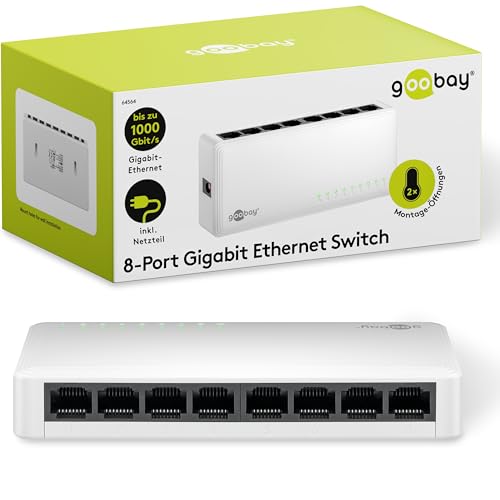 goobay 64564 Gigabit Ethernet Netzwerk Switch 8 Port / LAN Switch mit max. 1000 Mbit/s / Lüfterloses Design / Ethernet Switch mit Plug & Play Anwendung / Optimierter Datenverteiler / Weiß goobay 64564 Gigabit Ethernet Netzwerk Switch 8 Port / LAN Switch mit max. 1000 Mbit/s / Lüfterloses Design / Ethernet Switch mit Plug & Play Anwendung / Optimierter Datenverteiler / Weiß von goobay