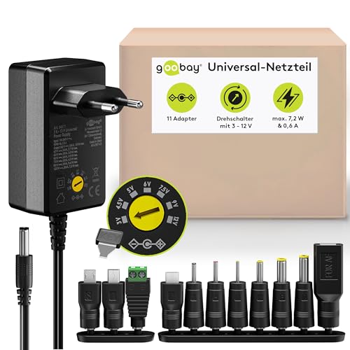 goobay 64571 Universal Netzteil 3 V - 12 V, max. 7,2 W / DC Wechseladapter / Ersatznetzteil für TV, Router, LED Streifen / Variable Spannung / USB-C, USB-A, Micro-USB / inkl. 11 Adapter goobay 64571 Universal Netzteil 3 V - 12 V, max. 7,2 W / DC Wechseladapter / Ersatznetzteil für TV, Router, LED Streifen / Variable Spannung / USB-C, USB-A, Micro-USB / inkl. 11 Adapter von goobay