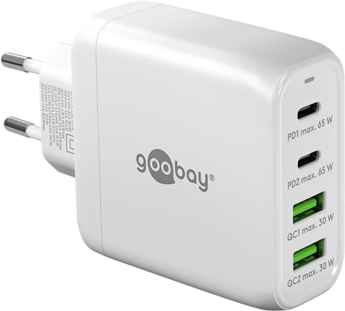 goobay 64818 USB-C PD 4-Fach Multiport Schnellladegerät (68W) / 2X USB-A 2X USB-C Eingang/Power Delivery/Netzteil für Ladekabel vom iPhone und Anderen Handys/Handy Ladegerät/weiß von goobay