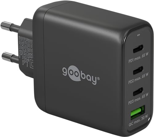 goobay 64819 USB-C PD 4-Fach Multiport Schnellladegerät (68W) / 1x USB-A 3X USB-C Eingang/Power Delivery/Netzteil für Ladekabel vom iPhone und Anderen Handys/Handy Ladegerät/schwarz von goobay