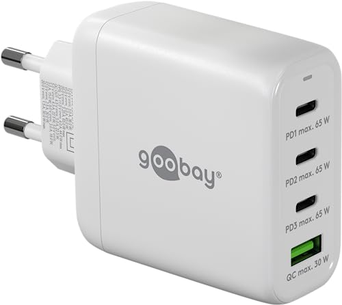 goobay 64822 USB-C PD 4-Fach Multiport Schnellladegerät (68W) / 1x USB-A 3X USB-C Eingang/Power Delivery/Netzteil für Ladekabel vom iPhone und Anderen Handys/Handy Ladegerät/weiß von goobay
