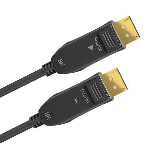 goobay 64869 Optisches DisplayPort Hybrid Verbindungskabel 2.0 (AOC) / 8K Ultra HD 4320p (60 Hz) / hybriden Glasfaser Kupferleiter/Vergoldet Kontaktflächen/DisplayPort auf DisplayPort / 50m, Schwarz von goobay
