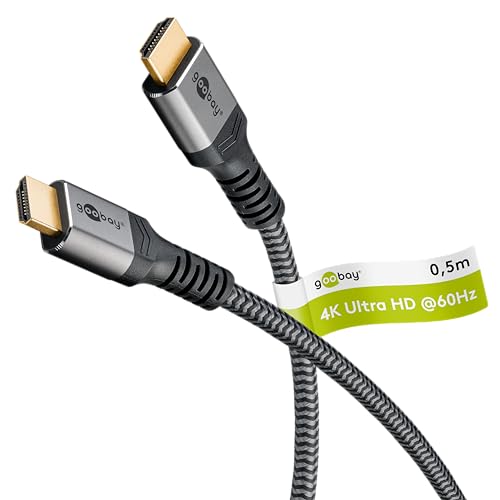 goobay 64992 High Speed HDMI Kabel mit Ethernet 2.0 / UHD-Auflösungen von bis zu 4K @ 50/60 Hz/HDMI Verlängerung für PS5, Xbox, Apple TV 4k / Vergoldete Stecker beugen Korrosion vor/Grau / 0,5m von goobay
