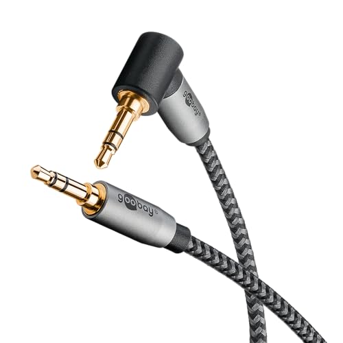 goobay 65277 AUX Audio 0,5m / 90 Grad Winkelstecker / 3,5 mm Klinkenkabel Stoffmantel/Passend für Handy, Kopfhörer, Konsole von goobay