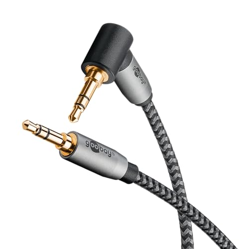 goobay 65278 AUX Audio 1m / 90 Grad Winkelstecker / 3,5 mm Klinkenkabel Stoffmantel/Passend für Handy, Kopfhörer, Konsole von goobay