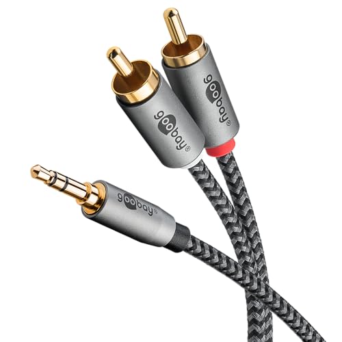 goobay 65285 Stereo Cinch auf Klinke 3,5 Aux Kabel 1m/ HiFi Audio Aux Kabel für Smartphone; Konsole; Anlage/Textilmantel/vergoldet von goobay