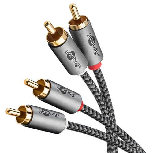 goobay 65293 Stereo Cinchkabel 2m / 2X Cinch-Stecker zu 2X Cinchstecker/RCA Kabel Kabel für Blu Ray Verstärker HiFi Stereo/vergoldetes Textil Audio Kabel von goobay