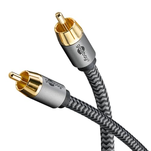 goobay 65299 Mono Cinchkabel 10m / Audio Kabel für Subwoofer HiFi Geräte/Flexibles Textilkabel/Digitales Koaxialkabel/vergoldete Anschlüsse von goobay
