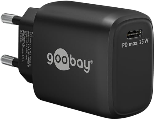 goobay 65367 USB-C PD Schnellladegerät Nano (25 W) / Adapter für USB-C Ladekabel/Quick Charge Ladegerät/Für iPhone Ladekabel, Samsung Ladekabel und andere Handy/Netzteil/schwarz von goobay