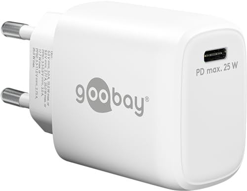goobay 65368 USB-C PD Schnellladegerät Nano (25 W) / Adapter für USB-C Ladekabel/Quick Charge Ladegerät/Für iPhone Ladekabel, Samsung Ladekabel und andere Handy/Netzteil/weiß von goobay