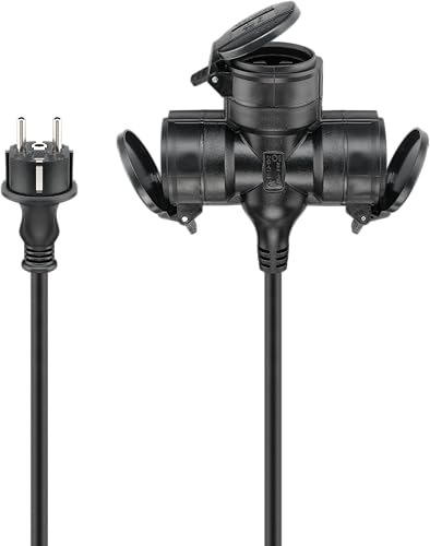 goobay 65437 Outdoor 3-Fach Verlängerungskabel/Stromkabel für den Außenbereich / 3 Schuko - Steckdosen mit Schutzklappen (IP44) / TÜV geprüftes Verteilerkabel / 3680 W bei 250 V (AC) und 16 A / 5m von goobay