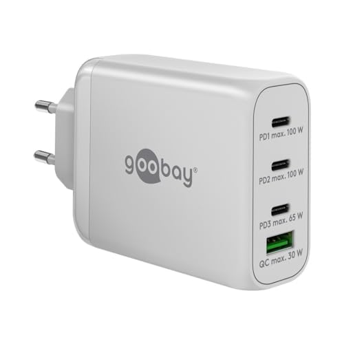 goobay 65556 Multiport Power Delivery USB C 100W Ladegerät/Kompaktes ultraschnelles Netzteil für 4 Geräte/Quick Charge USB Anschluss/Weiss von goobay