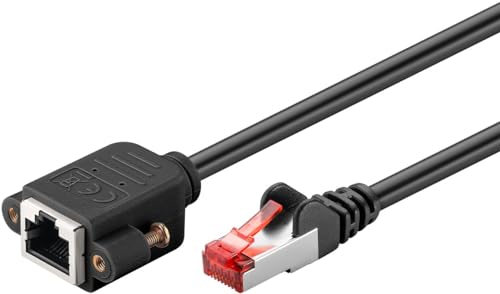 goobay 65636 CAT6 Verlängerungskabel (CU) S/FTP (PiMF)/CAT 6 Verlängerung für Ethernet Netzwerkkabel/RJ45 auf RJ45 Buchse mit Montageflansch/250 MHz/0,5m, schwarz von goobay