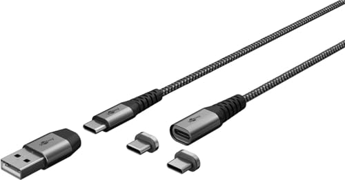 goobay 65653 Magnetisches USB Ladekabel / 1 Meter/Magnetladekabel/USB-A & USB-C / 60 Watt Textilkabel von goobay