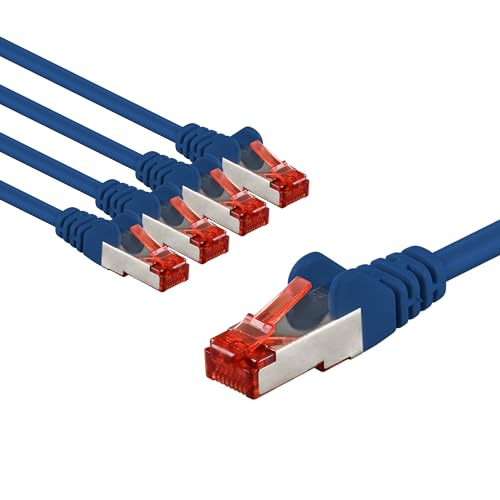 goobay 65966 CAT6 Netzwerkkabel im 5er Set/Patchkabel geschirmt S/FTP/CU Ethernet Kabel, PiMF, LSZH/Cat 6 Kabel mit 10Gbits / Blau / 5x 1m von goobay