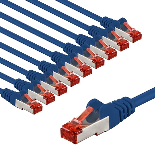 goobay 65973 CAT6 Netzwerkkabel im 10er Set/Patchkabel geschirmt S/FTP/CU Ethernet Kabel, PiMF, LSZH/Cat 6 Kabel mit 10Gbits / Blau / 10x 5m von goobay