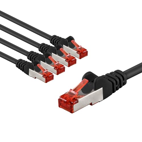goobay 65974 CAT6 Netzwerkkabel im 5er Set/Patchkabel geschirmt S/FTP/CU Ethernet Kabel, PiMF, LSZH/Cat 6 Kabel mit 10Gbits / Schwarz / 5x 1m von goobay
