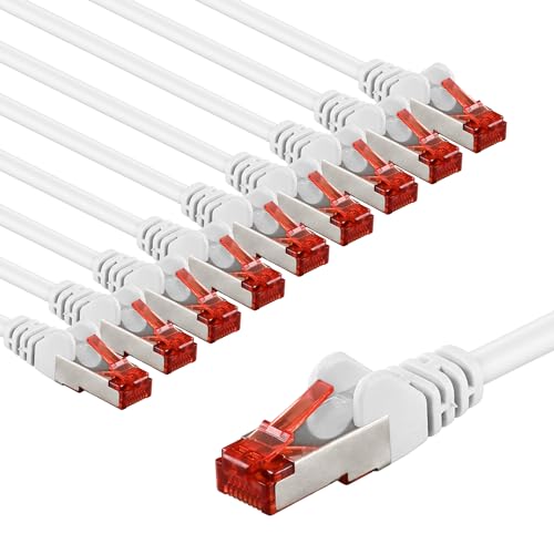 goobay 65987 CAT6 Netzwerkkabel im 10er Set/Patchkabel geschirmt S/FTP/CU Ethernet Kabel, PiMF, LSZH/Cat 6 Kabel mit 10Gbits / Weiß / 10x 2m von goobay