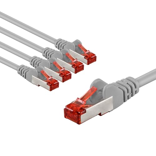 goobay 65991 CAT6 Netzwerkkabel im 5er Set/Patchkabel geschirmt S/FTP/CU Ethernet Kabel, PiMF, LSZH/Cat 6 Kabel mit 10Gbits / Grau / 5x 2m von goobay