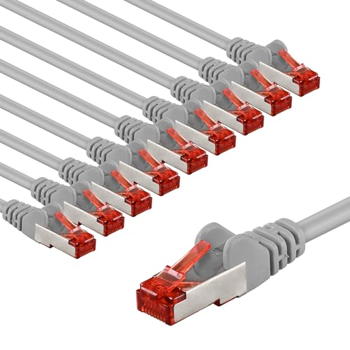 goobay 65997 CAT6 Netzwerkkabel im 10er Set/Patchkabel geschirmt S/FTP/CU Ethernet Kabel, PiMF, LSZH/Cat 6 Kabel mit 10Gbits / Grau / 10x 5m von goobay