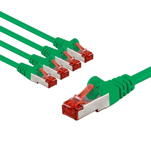 goobay 65998 CAT6 Netzwerkkabel im 5er Set/Patchkabel geschirmt S/FTP/CU Ethernet Kabel, PiMF, LSZH/Cat 6 Kabel mit 10Gbits / Grün / 5x 1m von goobay