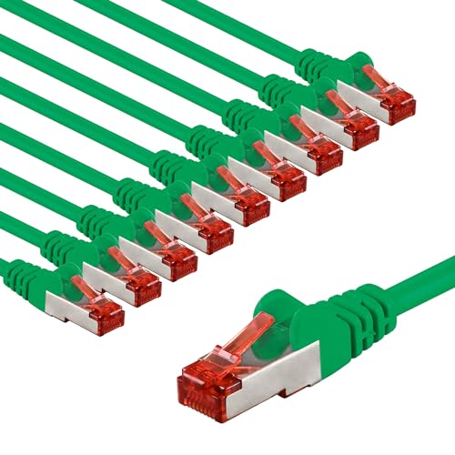 goobay 66013 CAT6 Netzwerkkabel im 10er Set/Patchkabel geschirmt S/FTP/CU Ethernet Kabel, PiMF, LSZH/Cat 6 Kabel mit 10Gbits / Grün / 10x 1m von goobay