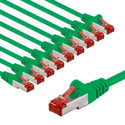 goobay 66016 CAT6 Netzwerkkabel im 10er Set/Patchkabel geschirmt S/FTP/CU Ethernet Kabel, PiMF, LSZH/Cat 6 Kabel mit 10Gbits / Grün / 10x 5m von goobay