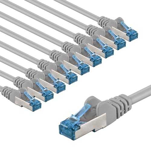 goobay 66025 CAT 6A Netzwerkkabel im 10er Set/Patchkabel geschirmt S/FTP/CU Ethernet Kabel, PiMF, LSZH/Cat 6a Kabel mit 10Gbits / Grau / 10x 3m von goobay