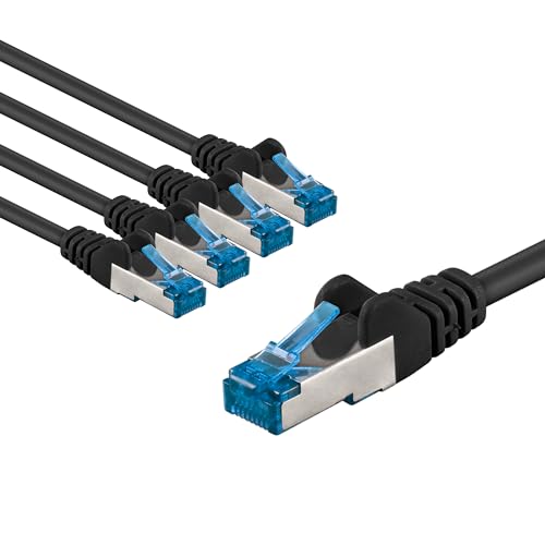 goobay 66043 CAT 6A Netzwerkkabel im 5er Set/Patchkabel geschirmt S/FTP/CU Ethernet Kabel, PiMF, LSZH/Cat 6a Kabel mit 10Gbits / Schwarz / 5x 5m von goobay