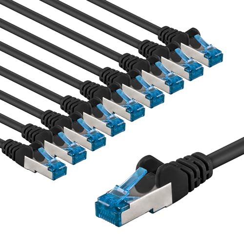 goobay 66046 CAT 6A Netzwerkkabel im 10er Set/Patchkabel geschirmt S/FTP/CU Ethernet Kabel, PiMF, LSZH/Cat 6a Kabel mit 10Gbits / Schwarz / 10x 3m von goobay