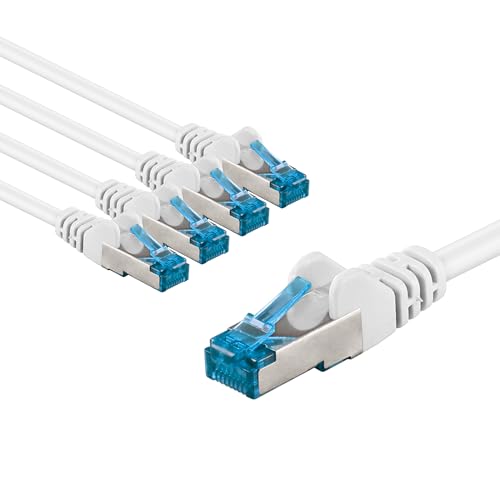 goobay 66051 CAT 6A Netzwerkkabel im 5er Set/Patchkabel geschirmt S/FTP/CU Ethernet Kabel, PiMF, LSZH/Cat 6a Kabel mit 10Gbits / Weiß / 5x 5m von goobay
