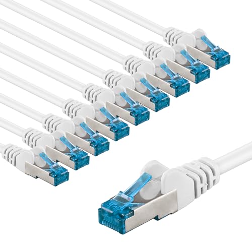 goobay 66054 CAT 6A Netzwerkkabel im 10er Set/Patchkabel geschirmt S/FTP/CU Ethernet Kabel, PiMF, LSZH/Cat 6a Kabel mit 10Gbits / Weiß / 10x 3m von goobay